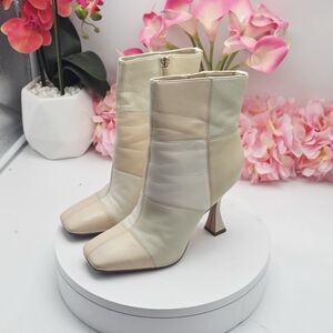 Sam Edelman Patchwork Heeled Boots - Cream and Tan Sz 7